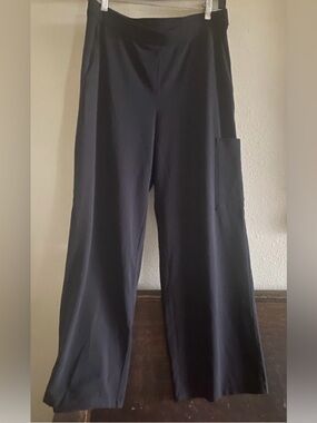 Eileen Fisher Black Organic Cotton Wide Leg Pull On Cargo Pants